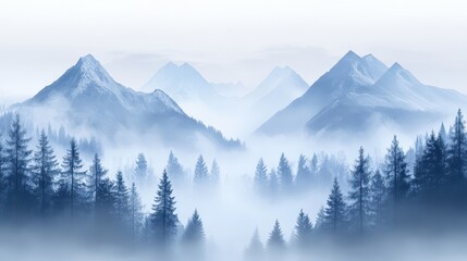 Obraz premium Foggy Mountain Landscape with Soft Light and Serene Atmosphere Perfect for Tranquil Settings and Nature Inspired Designs