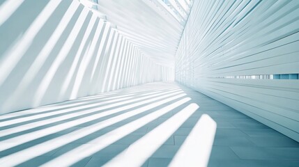 Fototapeta premium Sunlight streams through modern white hallway; architectural design, interior background, for advertising