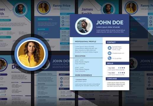 Blue Minimalist Resume Layout Set