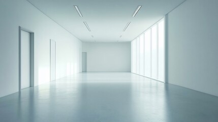 Obraz premium Empty modern office, sunlight, doors, windows, floor, architecture, design, space