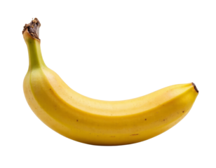 Single yellow banana with transparent background