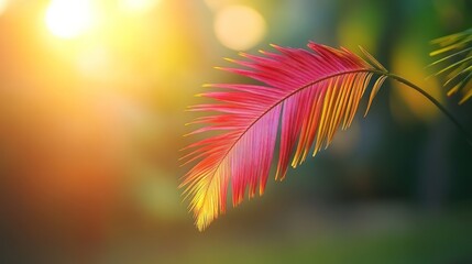 Naklejka premium Sunset Palm Leaf: A Vibrant Tropical Image