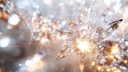 Sparkling crystal stars shine, festive bokeh background, holiday card design