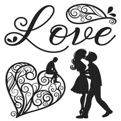 set of valentine icon silhouette vector illustration
