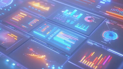 Futuristic data analysis dashboards glowing brightly on a control room wall