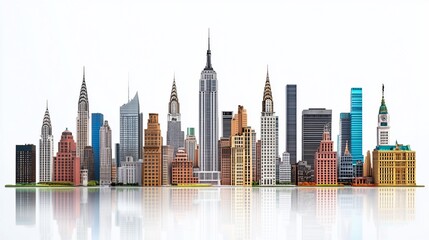 NYC skyline model, studio shot, white background, tourism