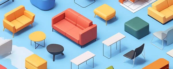 Isometric 3D design of colorful toy cubes and wooden building blocks