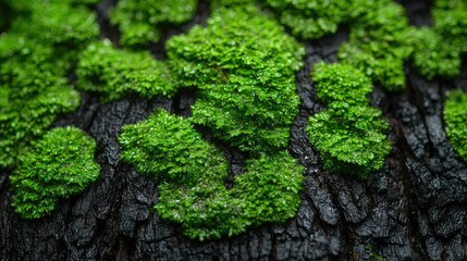 Obraz premium Lush green moss thriving on dark charred wood