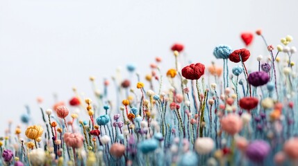 Colorful yarn flowers, studio backdrop, craft, spring