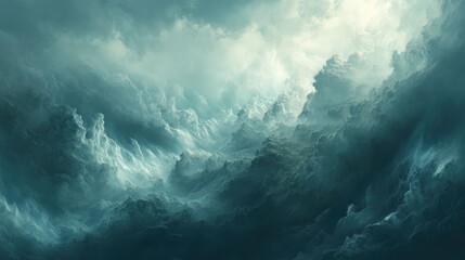 Fototapeta premium A Dramatic Seascape of Clouds: Teal and White Hues Dominate a Whimsical Cloudscape