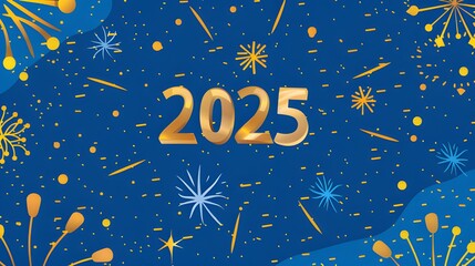 Fototapeta premium Blue Background with Golden Fireworks and Sparklers: Numbers 