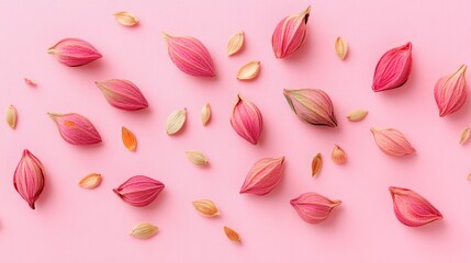 Pink flower buds scattered on a pink background