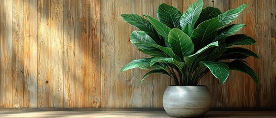 Serene Houseplant Against Rustic Wooden Wall