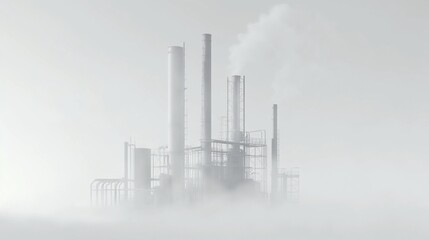 Obraz premium Foggy Industrial Plant Landscape, Pollution, Energy Production
