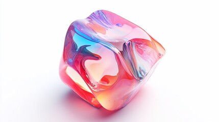Abstract colorful glass cube, swirling design, white background, 3D render, digital art