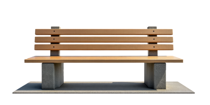 Wooden bench with stone base transparent background