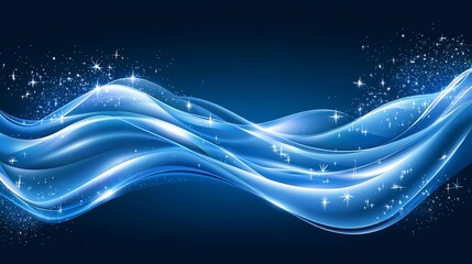 Abstract flowing blue wave background with sparkling star elements for design and creativity