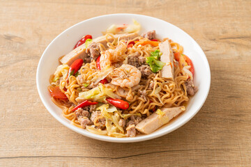 Instant noodles spicy salad on plate