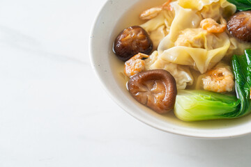 pork dumpling soup with shrimps and vegetable