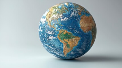 Fototapeta premium Earth globe, continents, clouds, light background, environmental concept