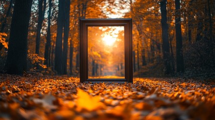 Autumnal Forest Frame Sunset Scene