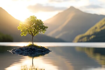 Tree on Earth and Reflection in Water