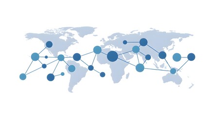Abstract Global Network with Connected Nodes on World Map