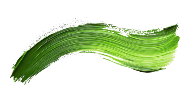 Green paint brush stroke on transparent background 