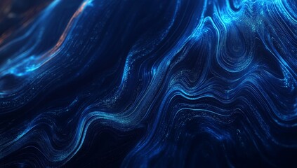 Abstract blue and black swirling digital wave pattern.