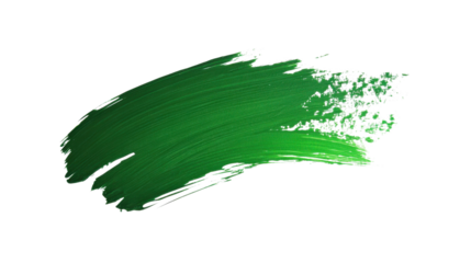 Green paint brush stroke on transparent background 