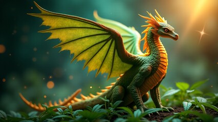 A mythical dragon or phoenix adorned with cannabis leaves, glowing with magical light. A powerful blend of mythical symbolism and cannabis healing.