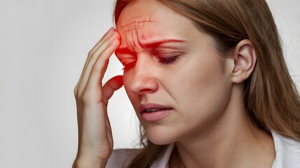 Fototapeta premium Blonde woman holding her head with a pained expression