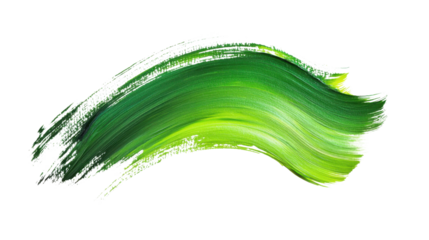 Green paint brush stroke on transparent background 