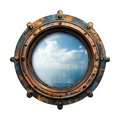 Boat ship porthole isolated on transparent background, cut out