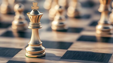 A chess piece is on a wooden board with a black and white checkerboard pattern
