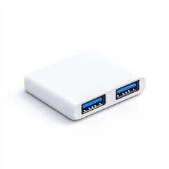 White usb hub with two usb ports on a white background for office and personal use