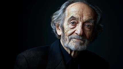 Obraz premium Portrait of a Thoughtful Elderly Man: A Timeless Black and White Masterpiece