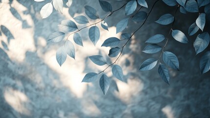 Serene Blue Leaves Branch Against Soft Background