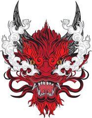 Red Japanese dragon face tattoo vector