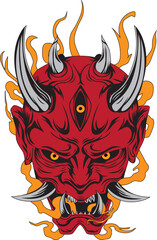 Japanese oni mask tattoo art vector mascot