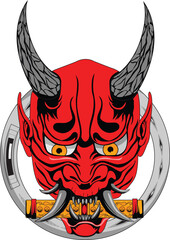 Japanese Oni Demon Mask Tattoo Vector