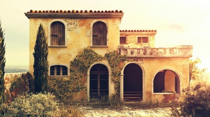 Obraz premium Rustic Mediterranean Villa Overgrown With Vines