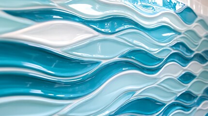 Obraz premium Abstract Wave Pattern In Turquoise And White Glass Tiles