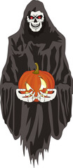 Grim reaper skull holding a pumpkin 