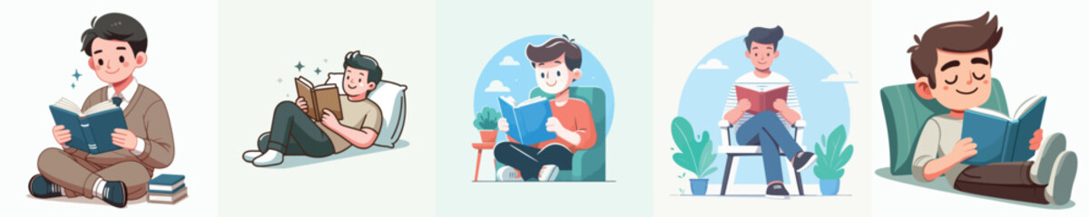 Man reading a book with a happy expression