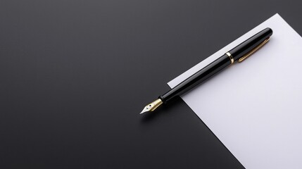 Pen and prescription form on black surface with paper and writing instrument for medical...