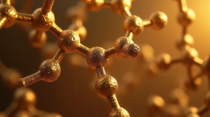 Golden Molecules With Biological And Chemical Concept, 3D Rendering. Stock Illustration