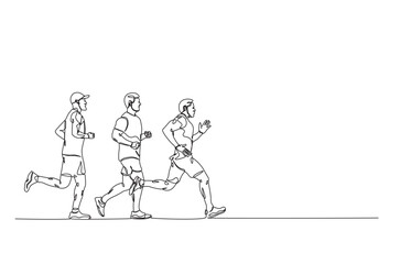 People running in continuous one line drawing. Single line art draw of runners illustration. Editable vector.