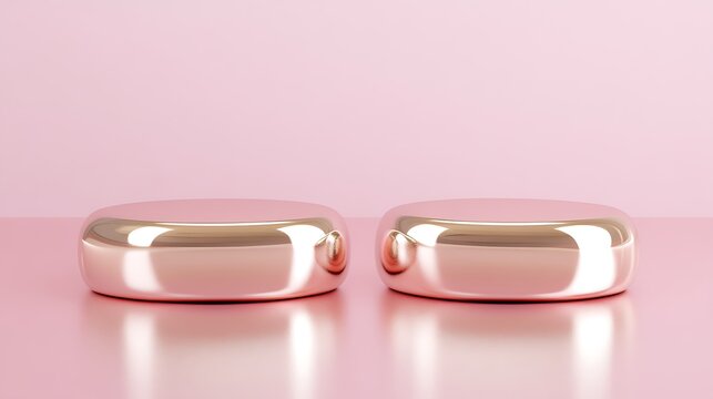 Two Rose Gold Cylindrical Platforms On Pink Background