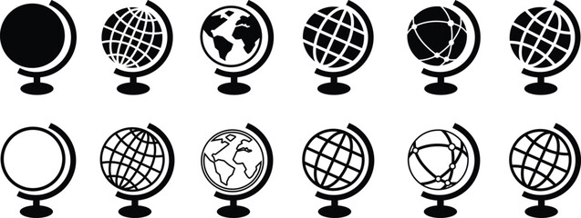 World globe in flat, line icon set. Vector for apps or website Earth global country map planet Travel internet globe sign symbol isolated on transparent background international communication service